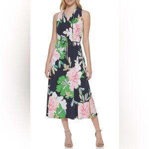 Tommy Hilfiger Floral Midi Dress - Navy, Pink, Green
